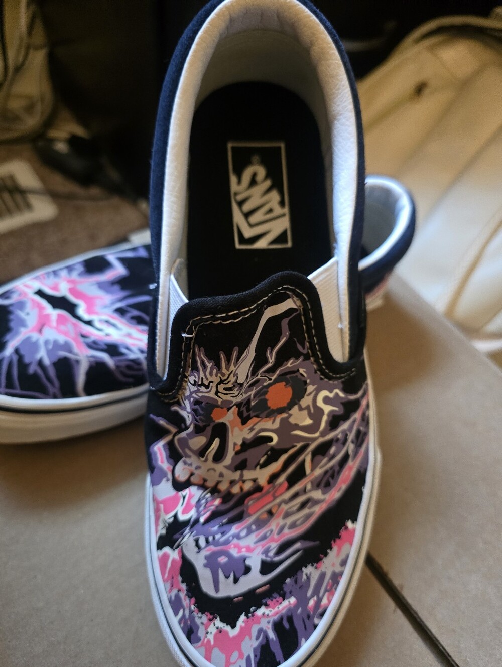 Vans Slip-On Sneakers with Neon Multicolor Skull Lightning Print (W-8/M-6.5) - Picture 2 of 10